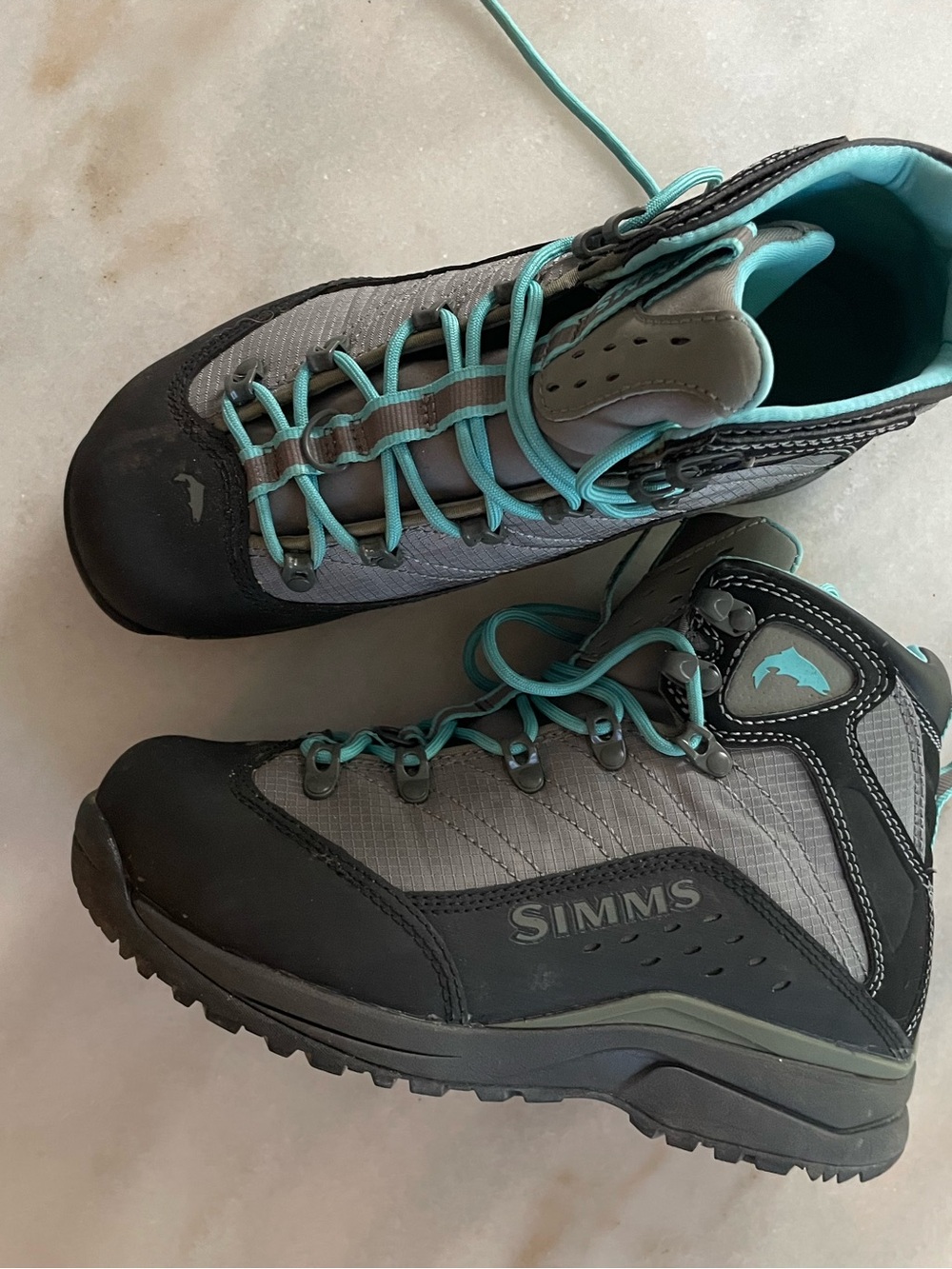 Simms Women's Gray and Teal Lace-Up Hiking wading boots size 9